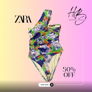 Zara Floral Asymmetric Bodysuit (USA S; EUR S)